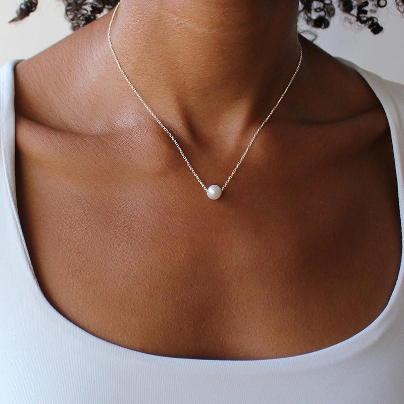 VRIUA Pearl Necklaces for Women - 14k Gold Plated Dainty Pearl Necklace with CZ Diamond Minimalist Wedding Bridal Jewelry Gift for Her - Image 2